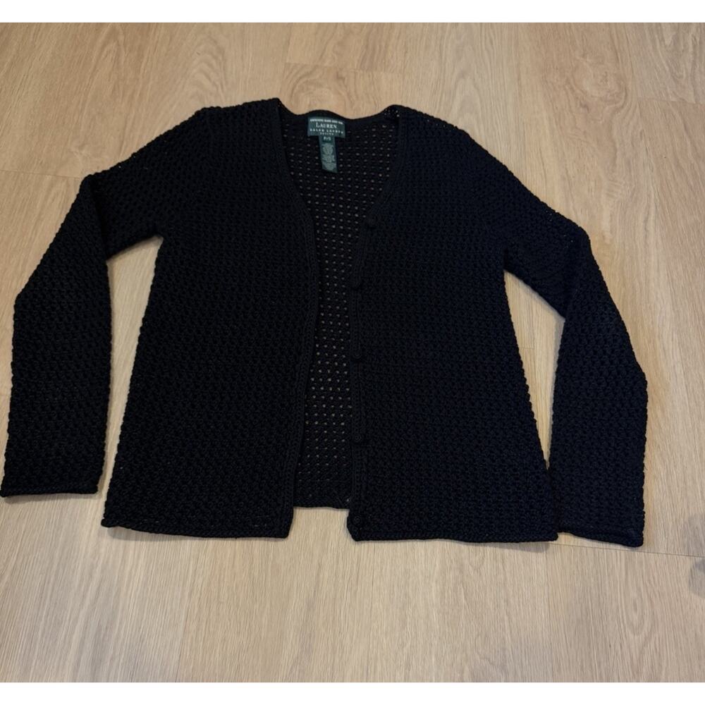Vtg Lauren Ralph Lauren Hand Knit Sweater Black Long Sleeve 100% Cotton PS